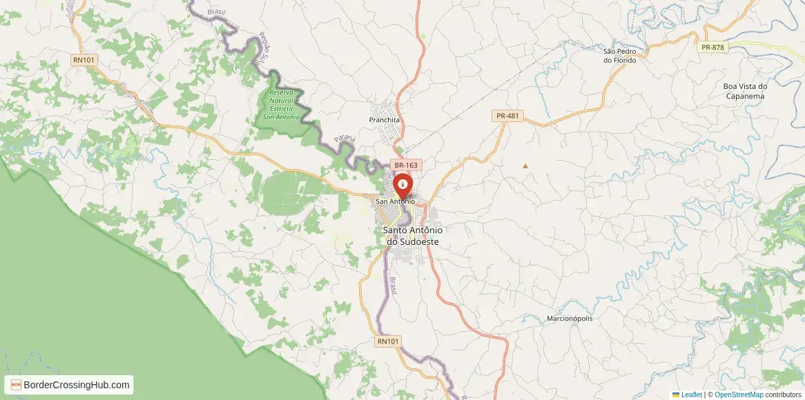 Map of the San Antonio – Santo Antônio do Sudoeste crossing