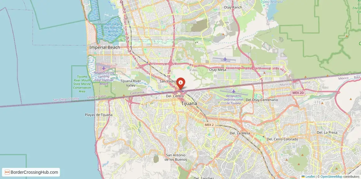 Map of the San Diego, California – Tijuana, Baja California (San Ysidro) crossing