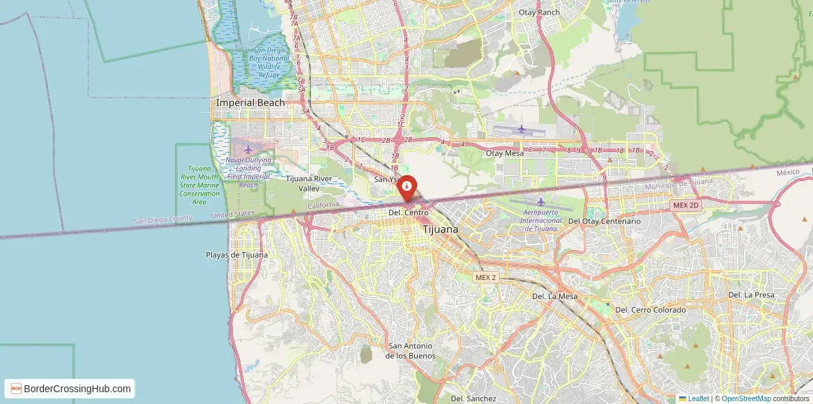 Map of the San Diego, California – Tijuana, Baja California (PedWest) crossing