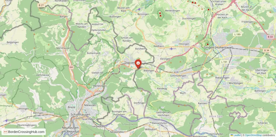 Map of the Singen – Schaffhausen crossing