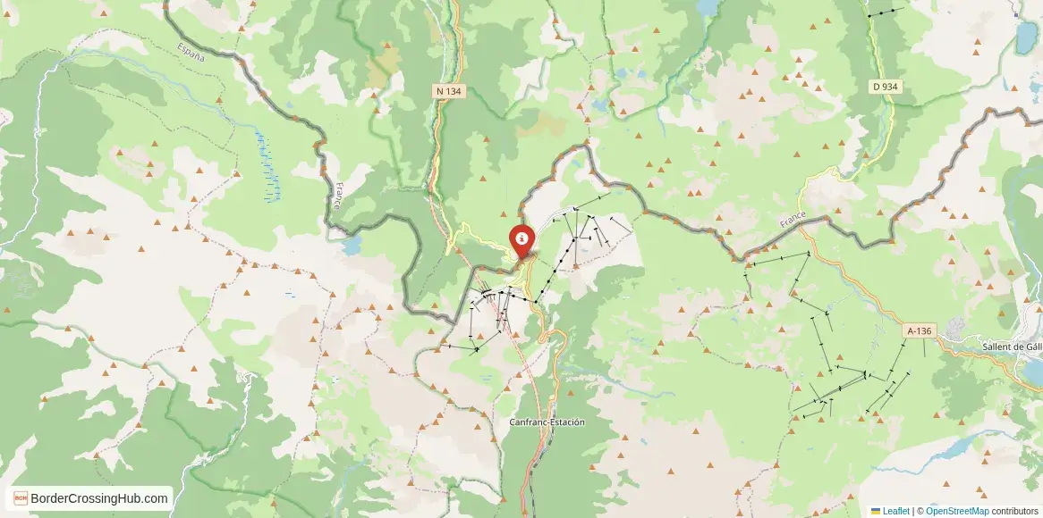 Map of the Somport – Aragon crossing