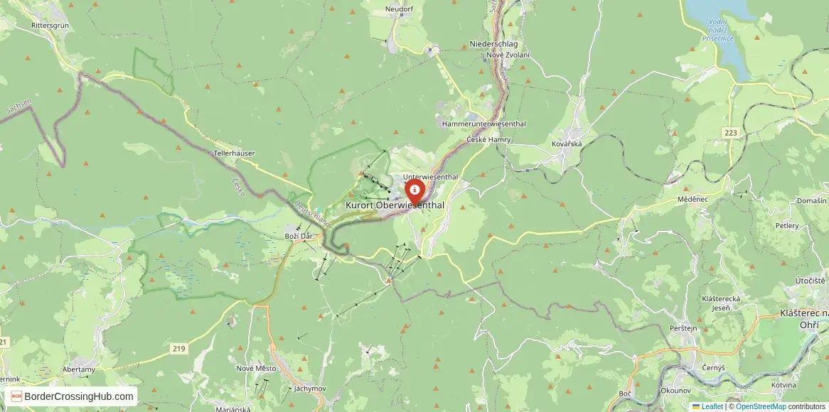 Map of the Unterwiesenthal – Loučná pod Klínovcem crossing