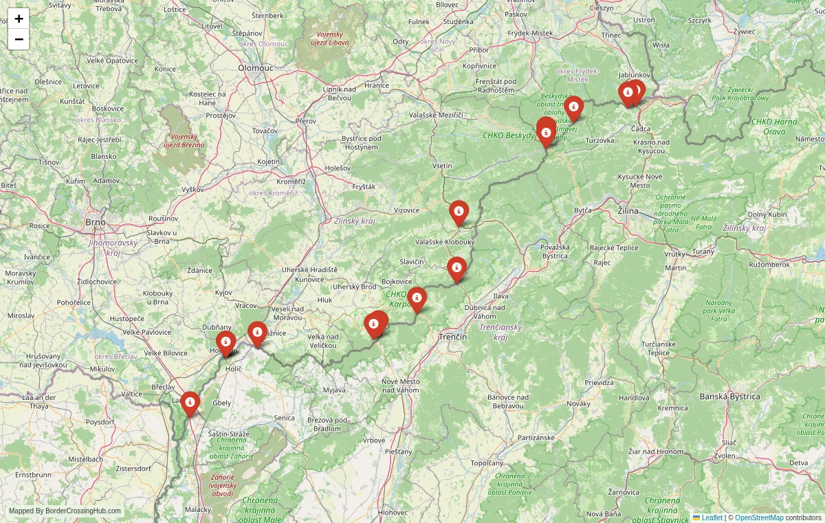 Map overview of border crossings