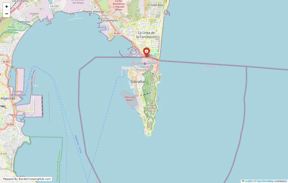 Map preview of border crossings in Gibraltar (UK)