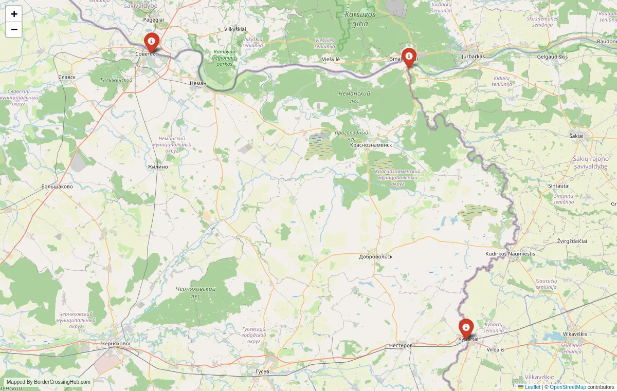 Map overview of border crossings