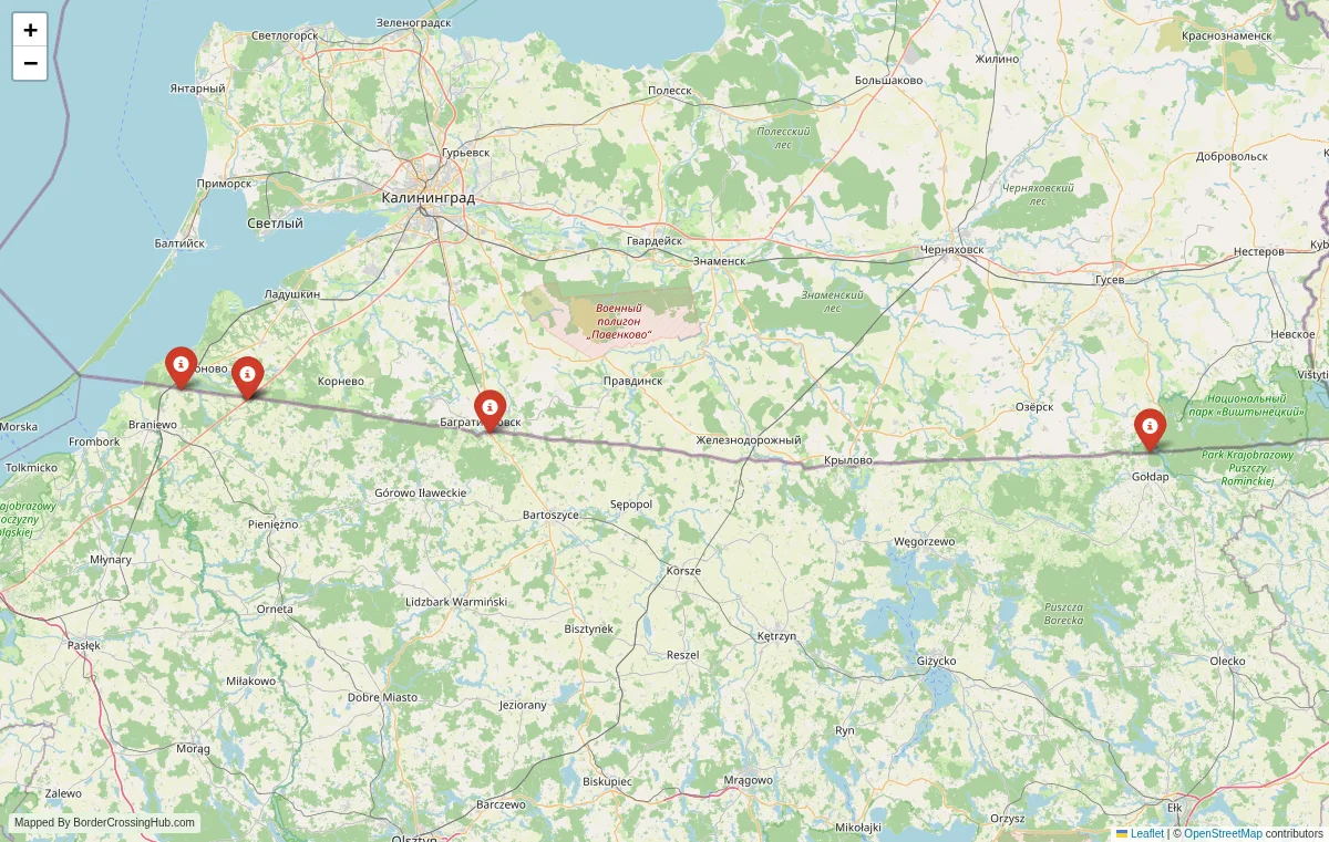 Map overview of border crossings