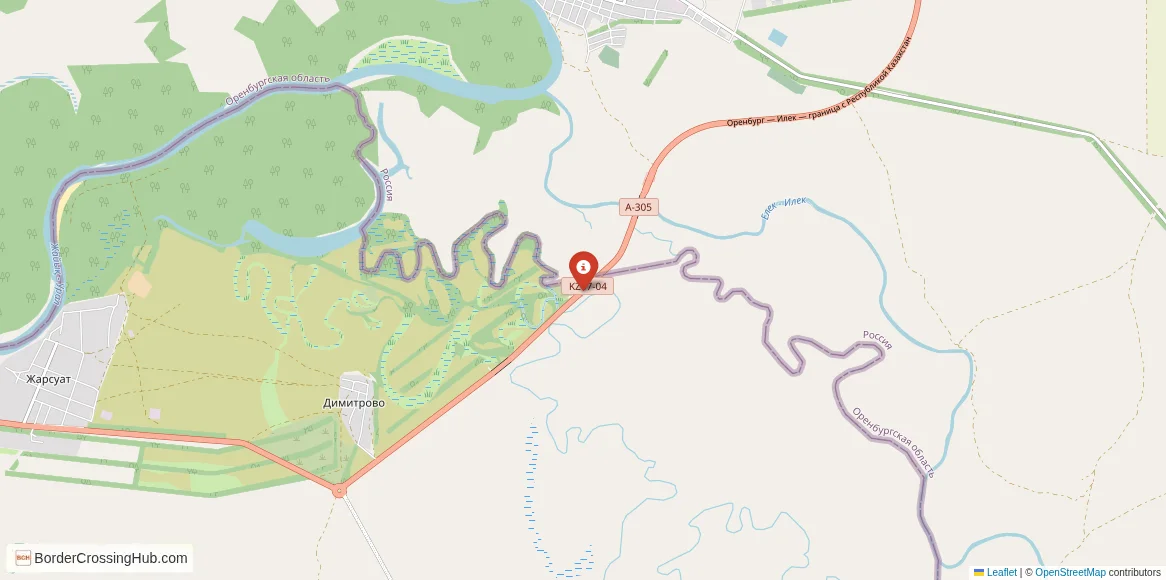 Map of the Aksay (KAZ) – Ilek (RUS) crossing
