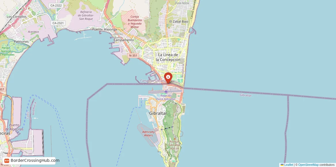Map of the La Línea de la Concepción – Gibraltar crossing