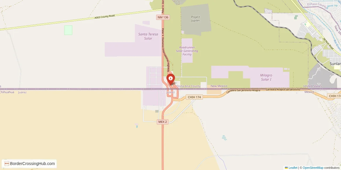 Map of the Santa Theresa, New Mexico – Sásabe / Antelope Wells, Mexico crossing